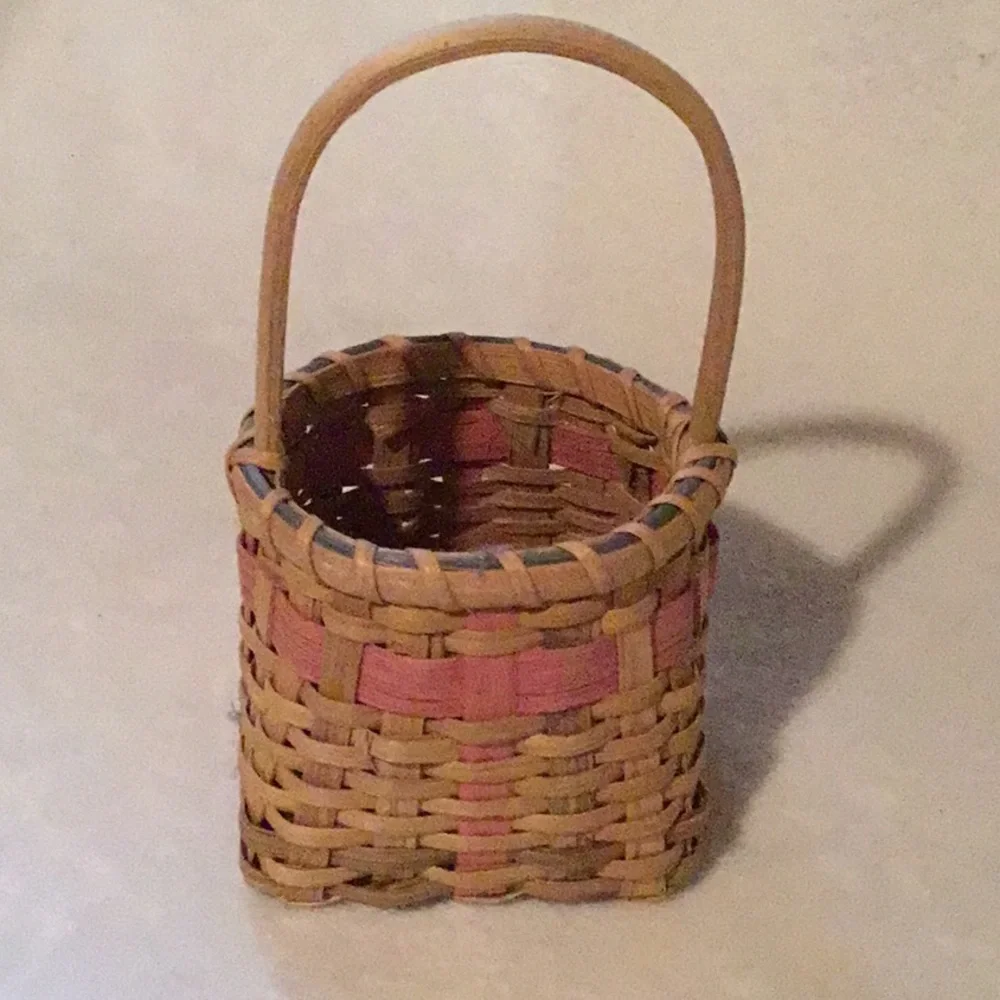 Cottagecore Fairy Woven Boho Basket with Pink Bow 8 1/2” x 4 1/2”
